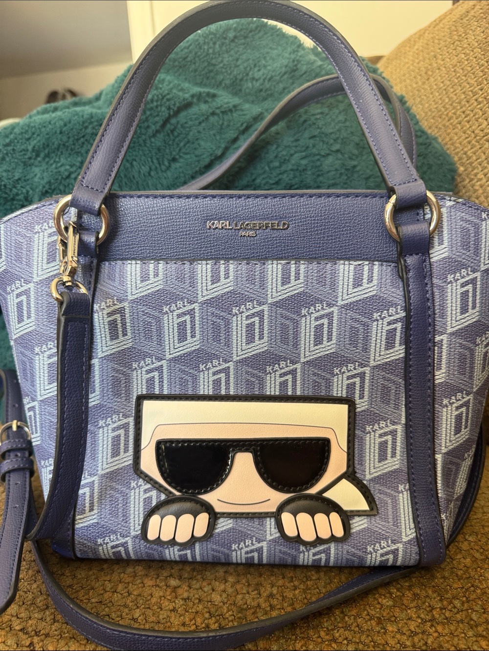 Karl Lagerfeld Purple/Blue Logo Jacquard Satchel with Icon Patch